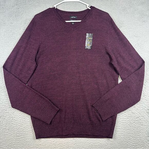 Apt 9 Sweater Mens Small Purple Merino Wool Blend V-Neck Soft Touch Business NEW - Picture 1 of 13